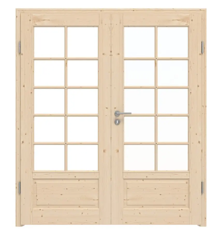 Widok frontowy modelu Typ 6002-SP10 Świerk drewno lite drzwi dwuskrzydłowe z ościeżnicą - Radex