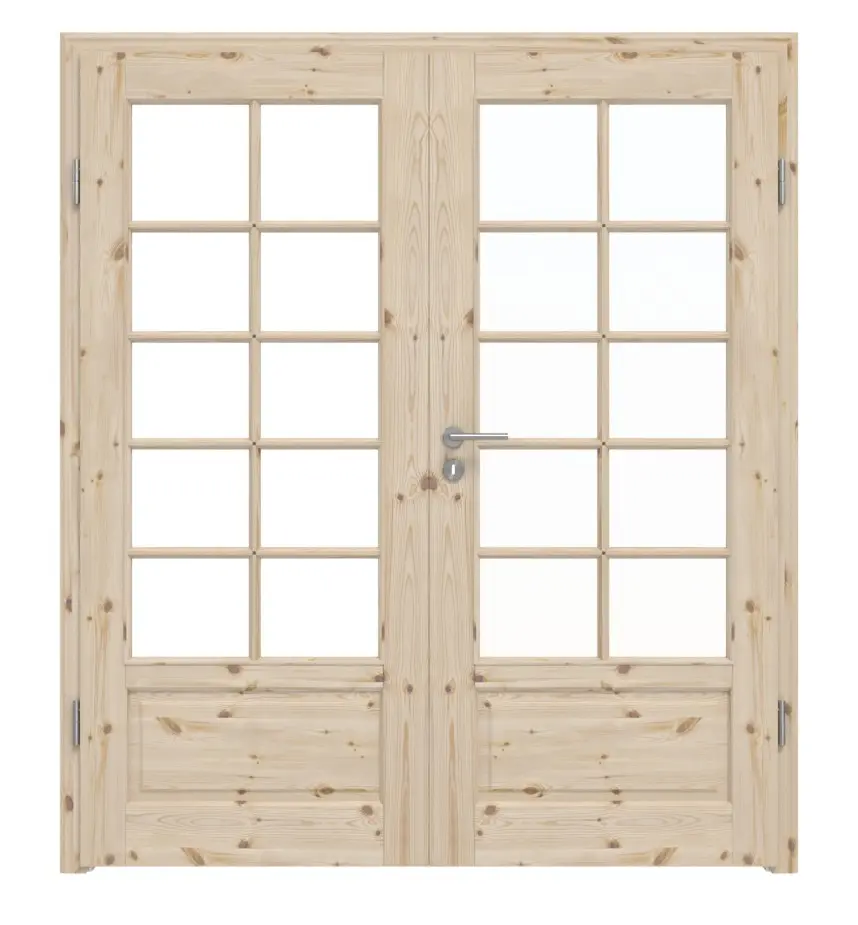 Widok frontowy typu 6002-SP10 sosna drewno lite drzwi dwuskrzydłowe w zestawie ościeżnica - Radex