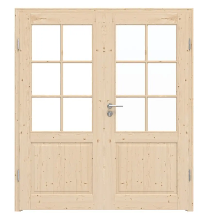 Widok frontowy typu 6002-LA SPR 62 Świerk drewno lite drzwi dwuskrzydłowe z ościeżnicą - Radex