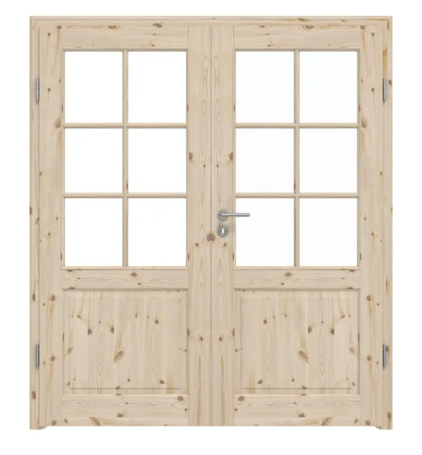 Widok frontowy modelu Typ 6002-LA SPR 62 sosna drewno lite drzwi dwuskrzydłowe z ościeżnicą - Radex