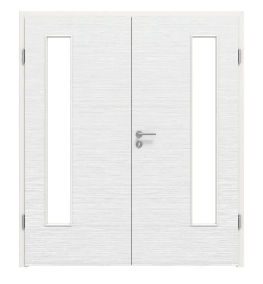 LEBO drzwi 2-skrzydłowe biel strukturyzowana podobna do RAL 9016 Versio z przeszkleniem LA 24 po stronie zawiasów z ościeżnicą