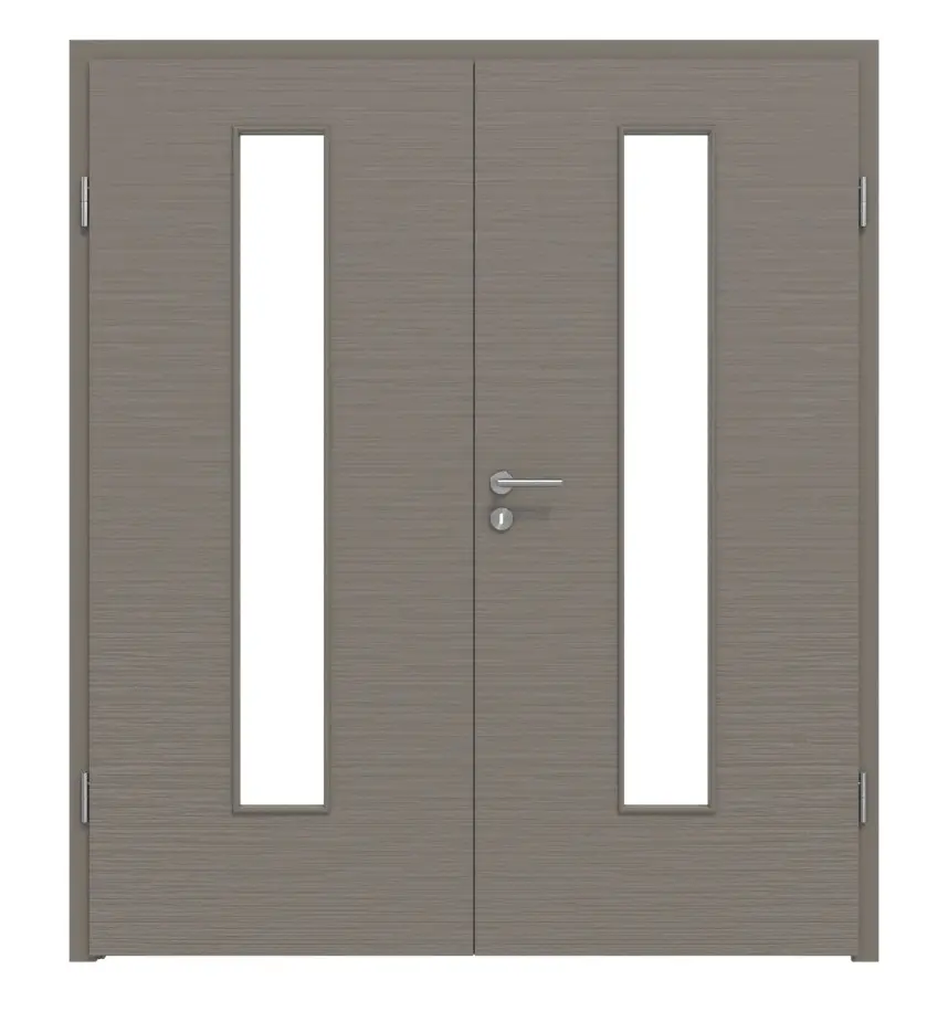 Widok frontowy drzwi dwuskrzydłowych LA 24 Łupek taupe (kolor ciemnoszaro-brązowy) ProLine z ościeżnicą - Hörmann