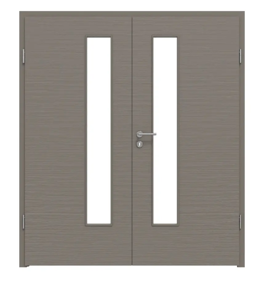 LEBO drzwi dwuskrzydłowe strukturyzowana taupe (kolor ciemnoszaro-brązowy) Versio z przeszkleniem LA 24 od strony zamka z ościeżnicą