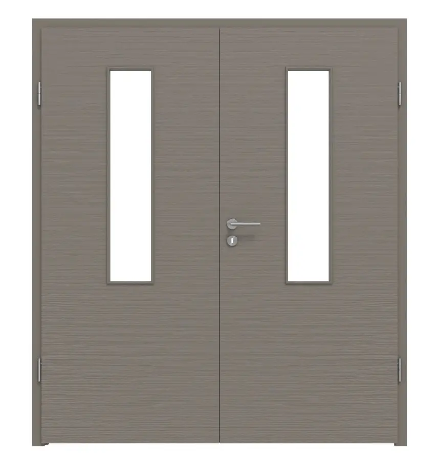 LEBO drzwi dwuskrzydłowe strukturyzowana taupe (kolor ciemnoszaro-brązowy) Versio z przeszkleniem 4 LA na środku z ościeżnicą