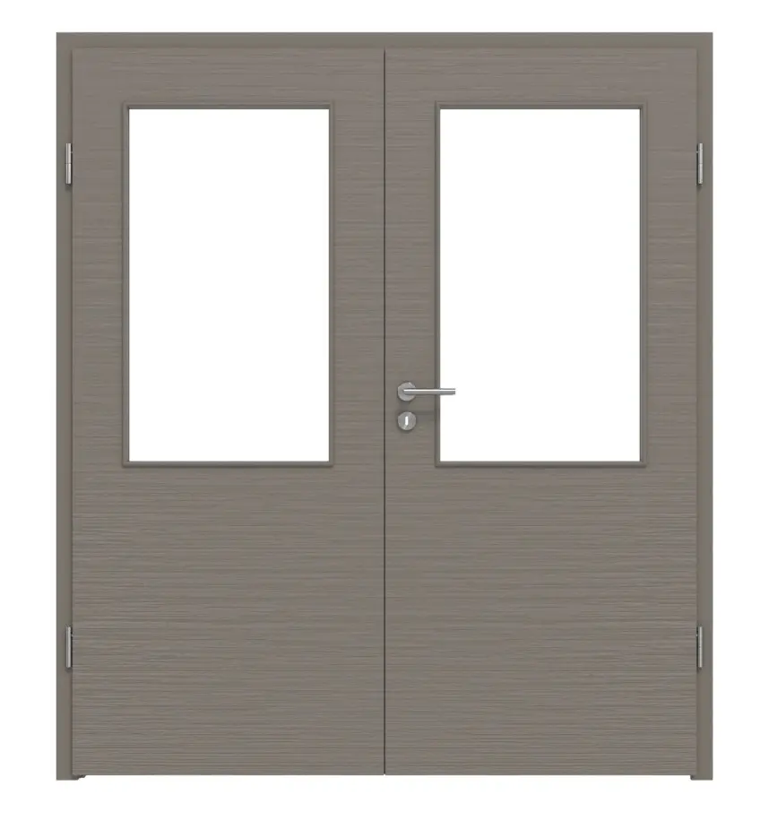 LEBO drzwi dwuskrzydłowe strukturyzowana taupe (kolor ciemnoszaro-brązowy) Versio z przeszkleniem LA 7 z ościeżnicą