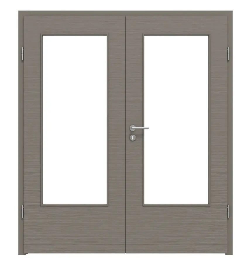 LEBO drzwi 2-skrzydłowe strukturyzowana taupe (kolor ciemnoszaro-brązowy) Versio z przeszkleniem LA-DIN wraz z ościeżnicą