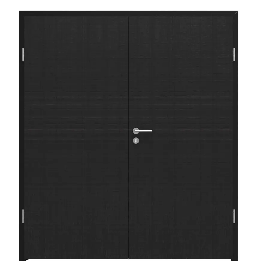 Widok frontowy drzwi dwuskrzydłowych LEBO Textile czarny podobny do RAL 9005 Lebosense z ościeżnicą