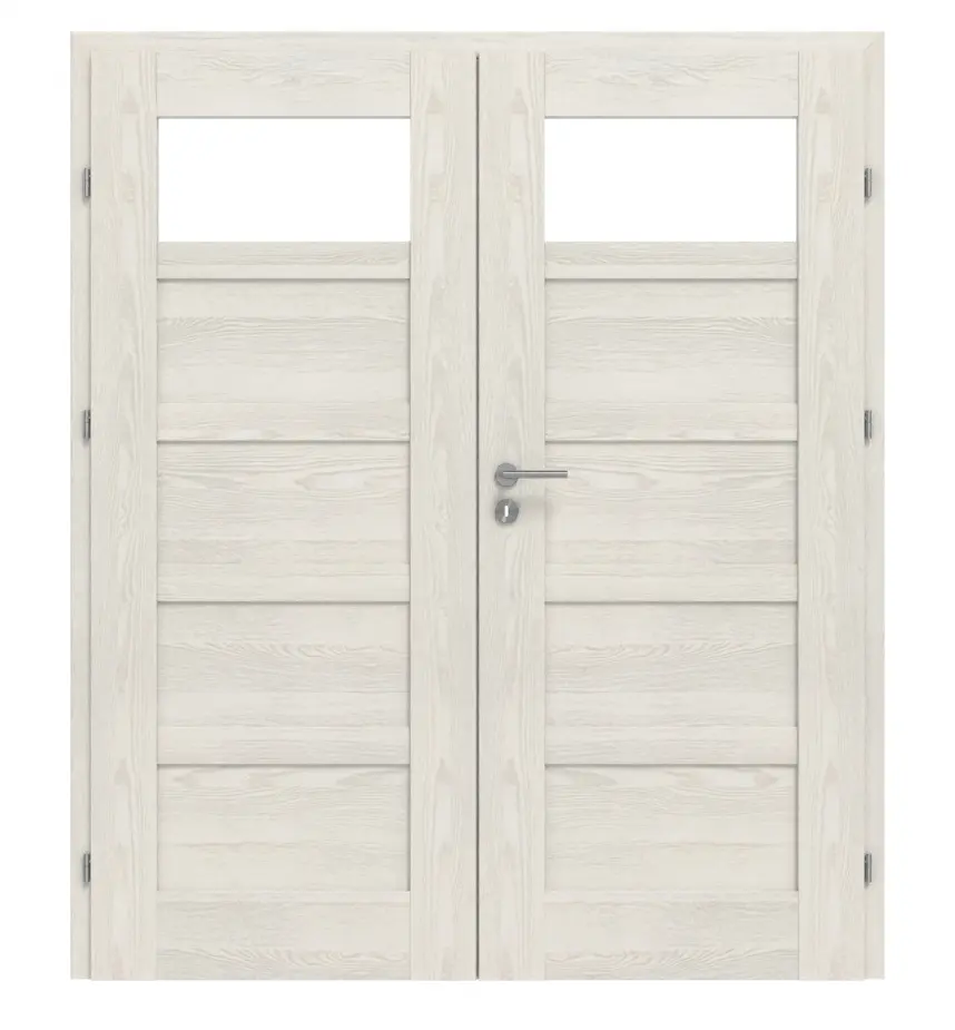 CLASSEN drzwi dwuskrzydłowe Lukka M2 jesion biały 3D Look z przeszkleniem wraz z ościeżnicą