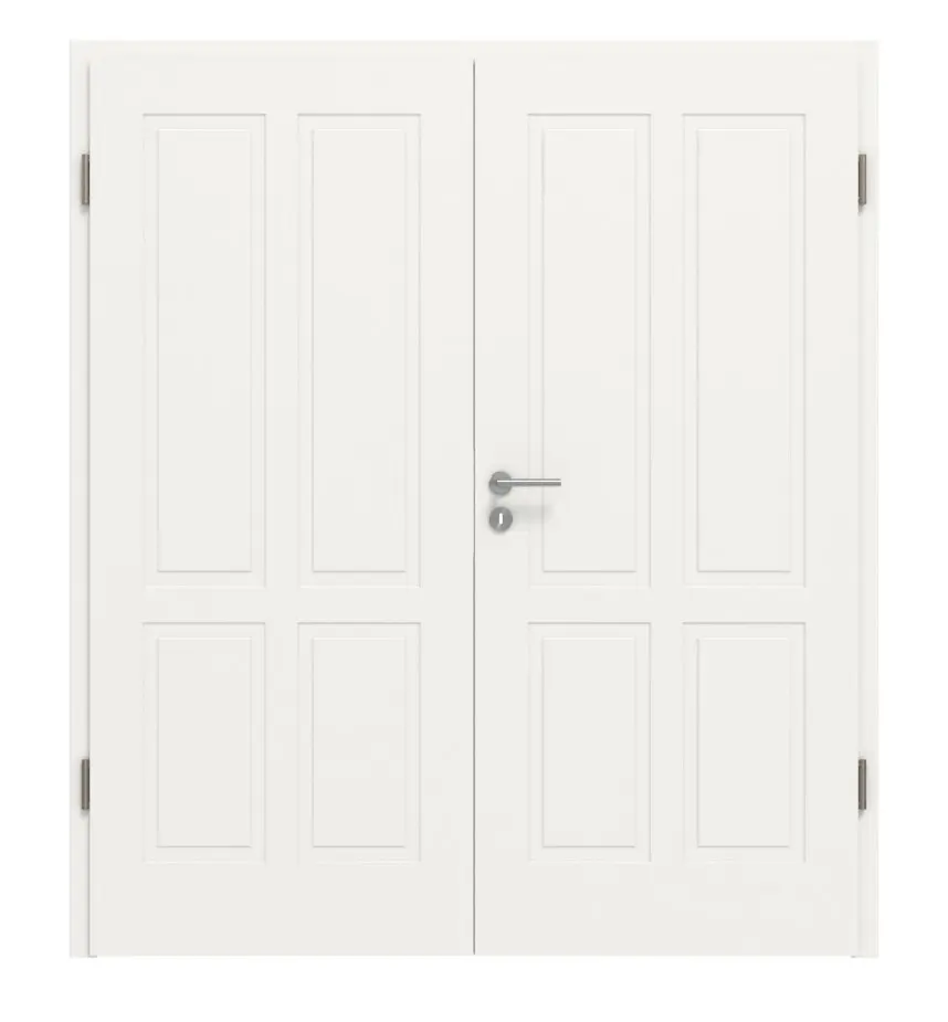 Widok frontowy modelu Lacuna 4, klasyczny biały lakier, drzwi dwuskrzydłowe z ościeżnicą - Huga