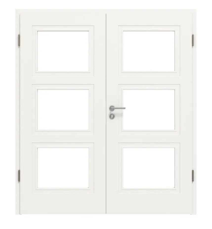 Widok frontowy Lacuna 7 LA, klasyczny biały lakier, drzwi dwuskrzydłowe z ościeżnicą - Huga