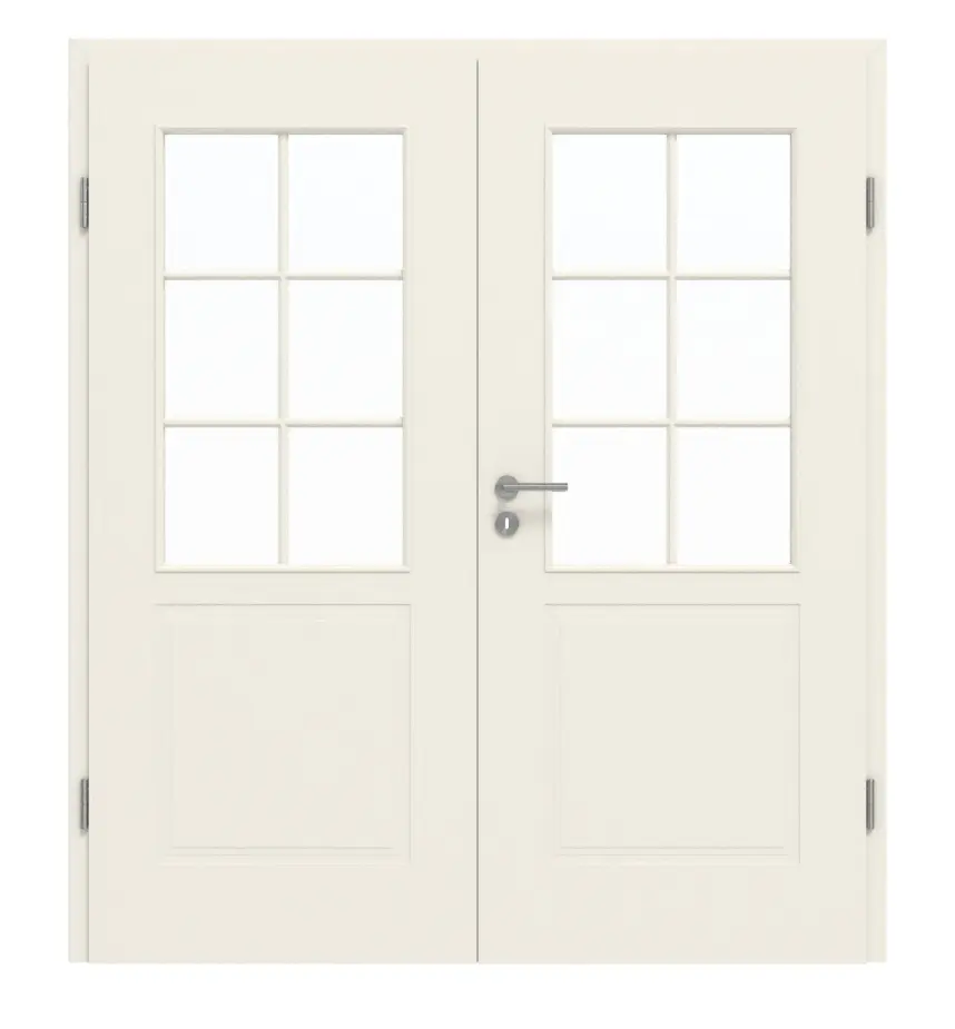 Garant drzwi dwuskrzydłowe Parma biały lakier z przeszkleniem PFL2 szprosem SP4 z ościeżnicą