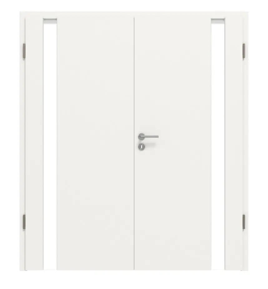 HÖRMANN drzwi dwuskrzydłowe Pure 1 biały RAL 9016 Duradecor DesignLine z przeszkleniem po stronie zawiasów z ościeżnicą