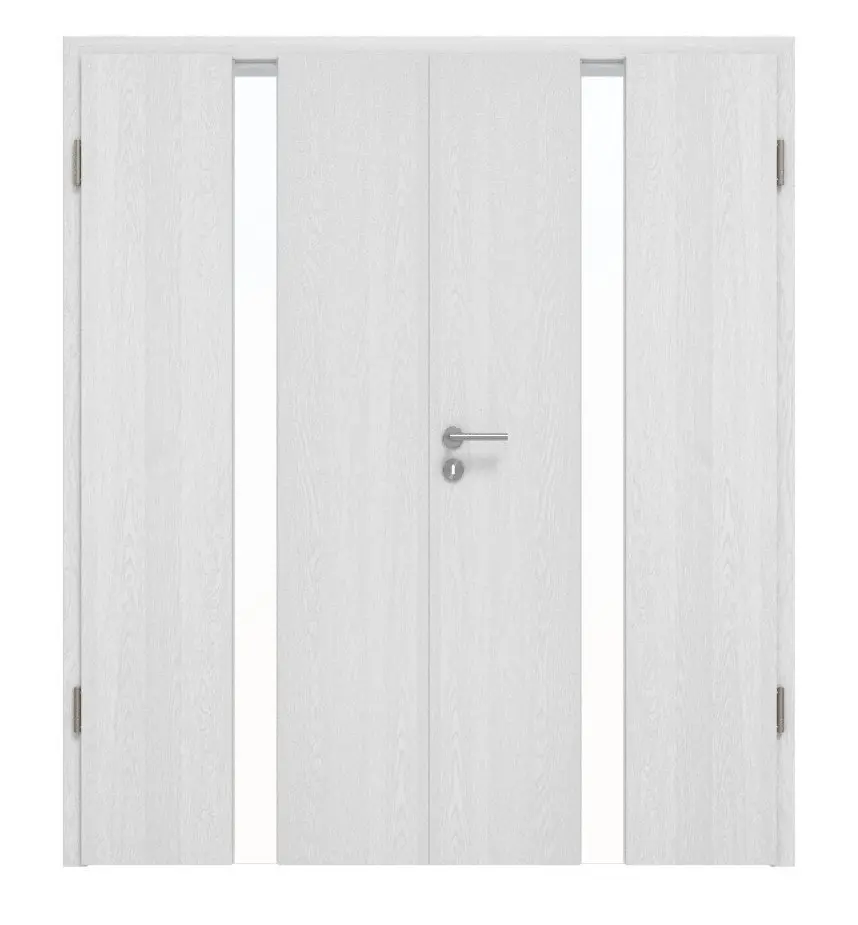 Widok frontowy marki Huga drzwi dwuskrzydłowe Smart 1 dąb biały Durat Concept z przeszkleniem na środku z ościeżnicą