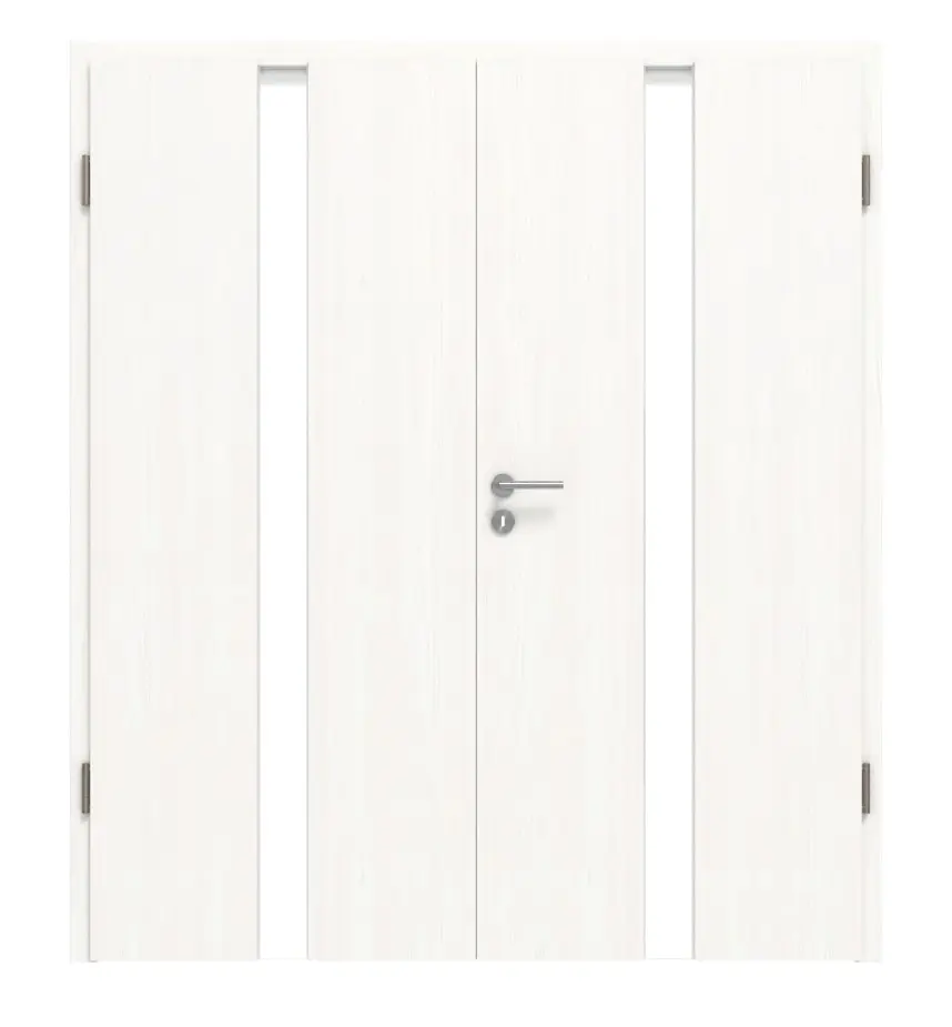 HÖRMANN drzwi dwuskrzydłowe Pure 1 biel szczotkowana Duradecor DesignLine z przeszkleniem centralnym i ościeżnicą