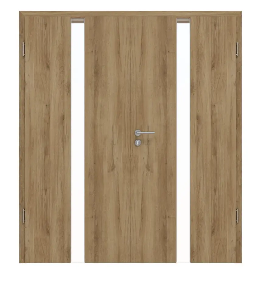HÖRMANN drzwi dwuskrzydłowe Pure 1 dąb naturalny Duradecor DesignLine z przeszkleniem na środku z ościeżnicą