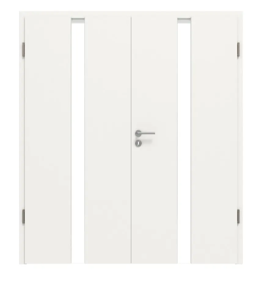 HÖRMANN drzwi dwuskrzydłowe Pure 1 biały lakier DesignLine z przeszkleniem pośrodku i ościeżnicą