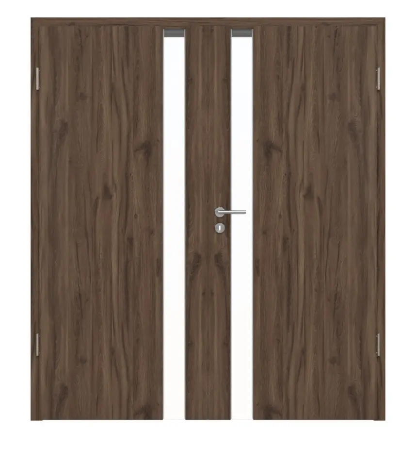 HÖRMANN drzwi dwuskrzydłowe Pure 1 dąb alpejski Duradecor DesignLine z przeszkleniem po stronie zamka z ościeżnicą