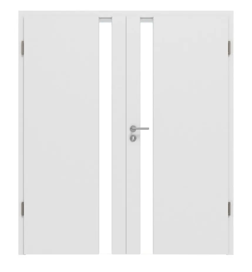 HÖRMANN Drzwi dwuskrzydłowe Pure 1 biel Bali Duradecor DesignLine z przeszkleniem po stronie zamka z ościeżnicą