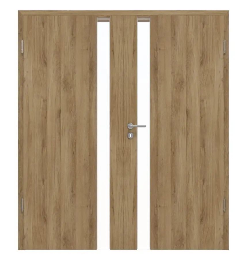 HÖRMANN drzwi dwuskrzydłowe Pure 1 dąb naturalny Duradecor DesignLine z przeszkleniem od strony zamka z ościeżnicą
