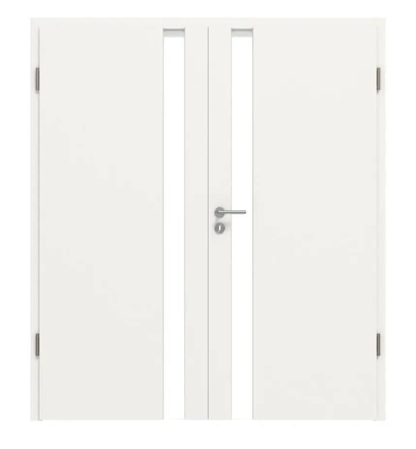 Widok frontowy Smart 1, strona zamka, Basic Durat biały beskidzki RAL 9016, drzwi dwuskrzydłowe wraz z ościeżnicą - Huga