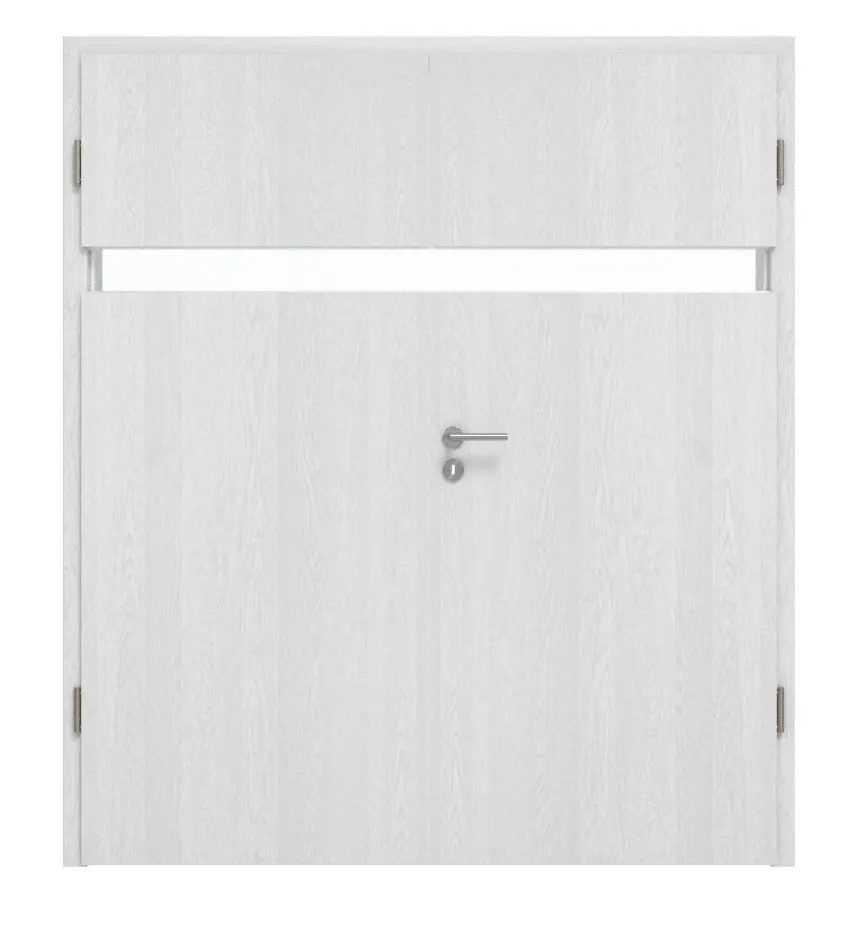 Widok frontowy marki Huga drzwi dwuskrzydłowe Smart 1 dąb biały Durat Concept z przeszkleniem wzdłuż z ościeżnicą