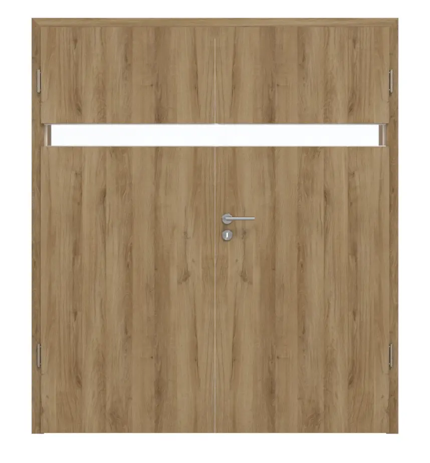 HÖRMANN drzwi dwuskrzydłowe Pure 1 dąb naturalny Duradecor DesignLine z przeszkleniem wzdłuż z ościeżnicą