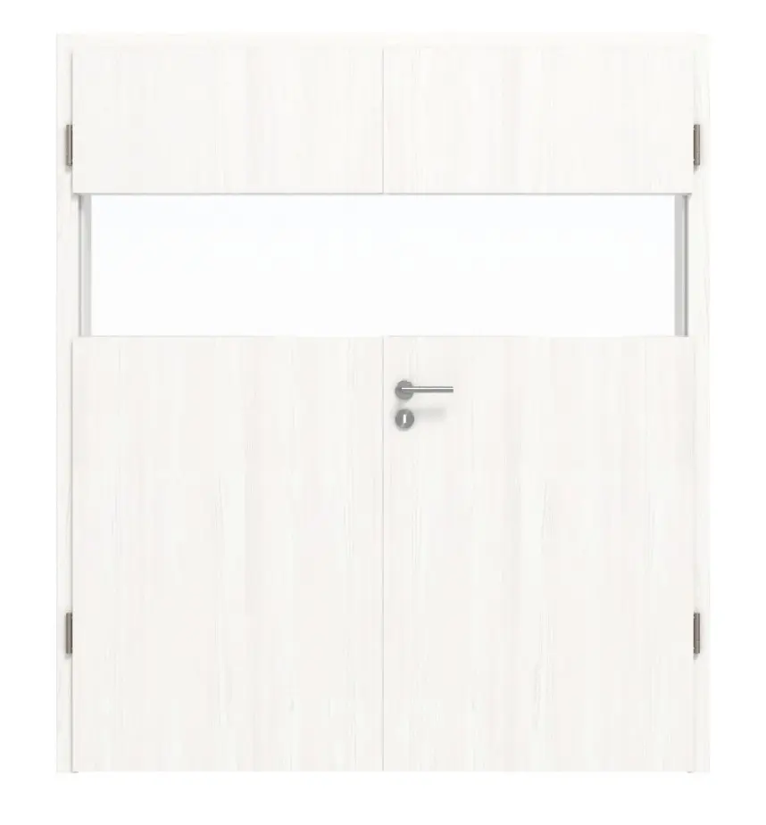 HÖRMANN Drzwi dwuskrzydłowe Pure 2 biel szczotkowana Duradecor DesignLine z przeszkleniem poprzecznym z ościeżnicą