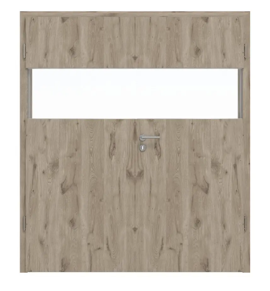 HÖRMANN drzwi dwuskrzydłowe Pure 2 Nordeiche Duradecor DesignLine z przeszkleniem wzdłuż z ościeżnicą