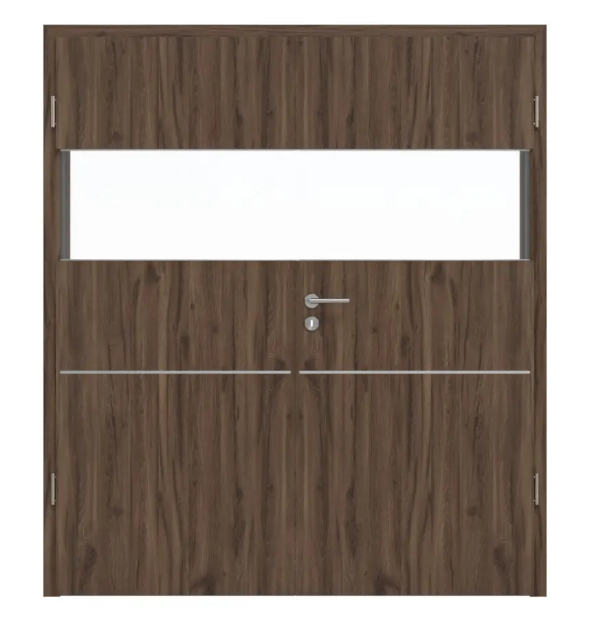 HÖRMANN drzwi 2-skrzydłowe Pure 2 dąb alpejski Duradecor DesignLine z przeszkleniem pionowym i zlicowaną listwą Plain 79-7 z ościeżnicą