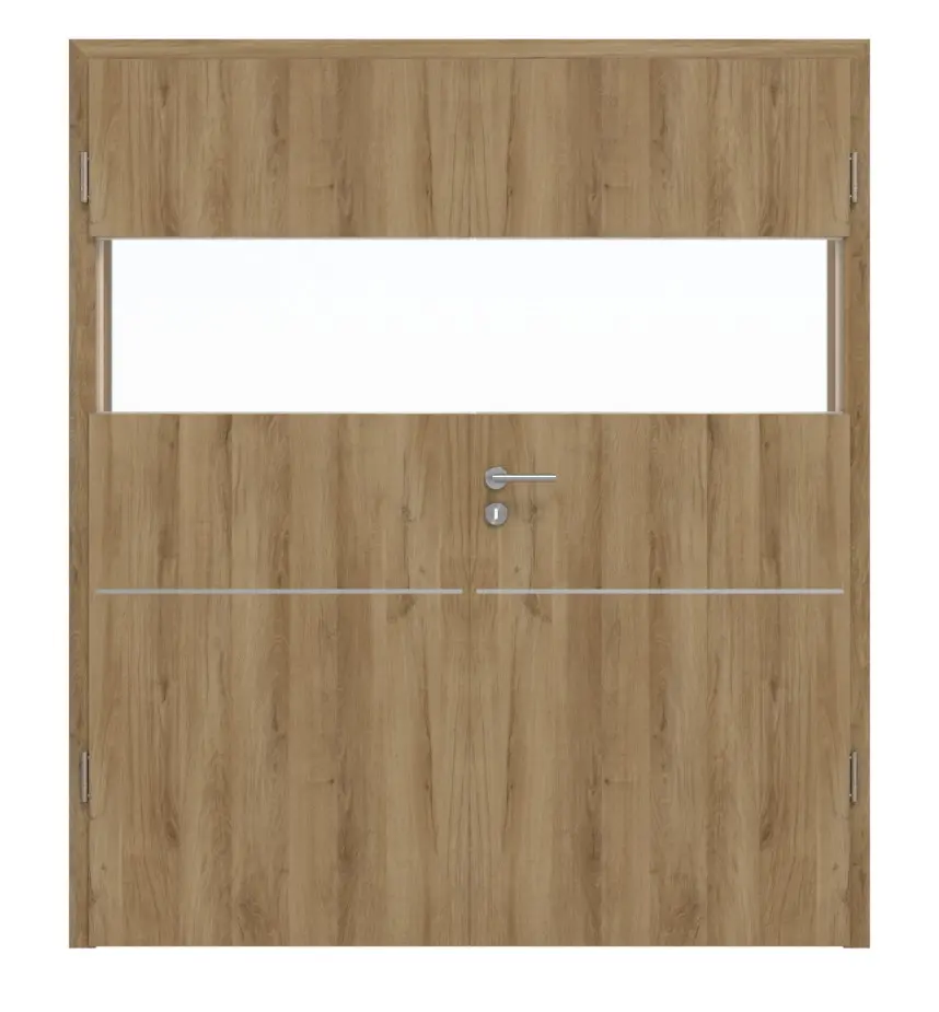 HÖRMANN drzwi dwuskrzydłowe Pure 2 dąb naturalny Duradecor DesignLine z przeszkleniem wzdłuż ze zlicowaną listwą Plain 79-7 z ościeżnicą