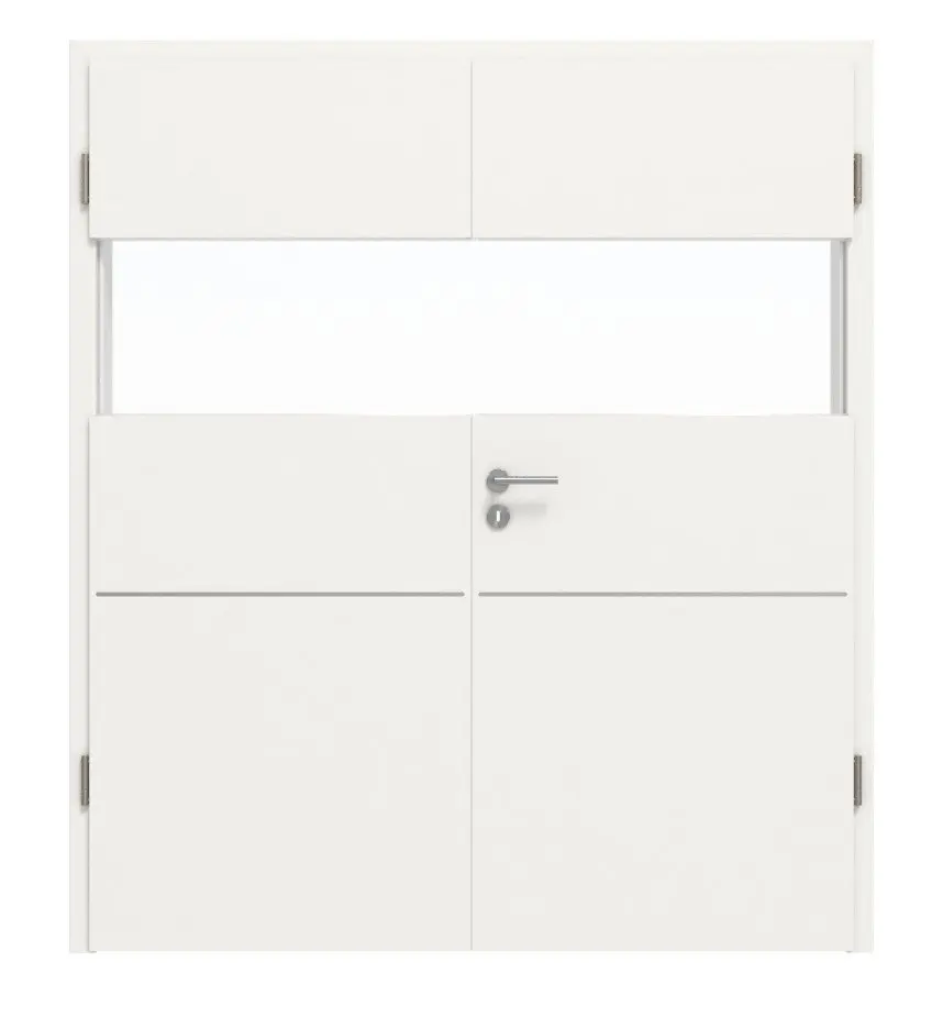 HÖRMANN Drzwi dwuskrzydłowe Pure 2 biały lakier DesignLine z przeszkleniem poprzecznym z licującą listwą Plain 79-7 z ościeżnicą