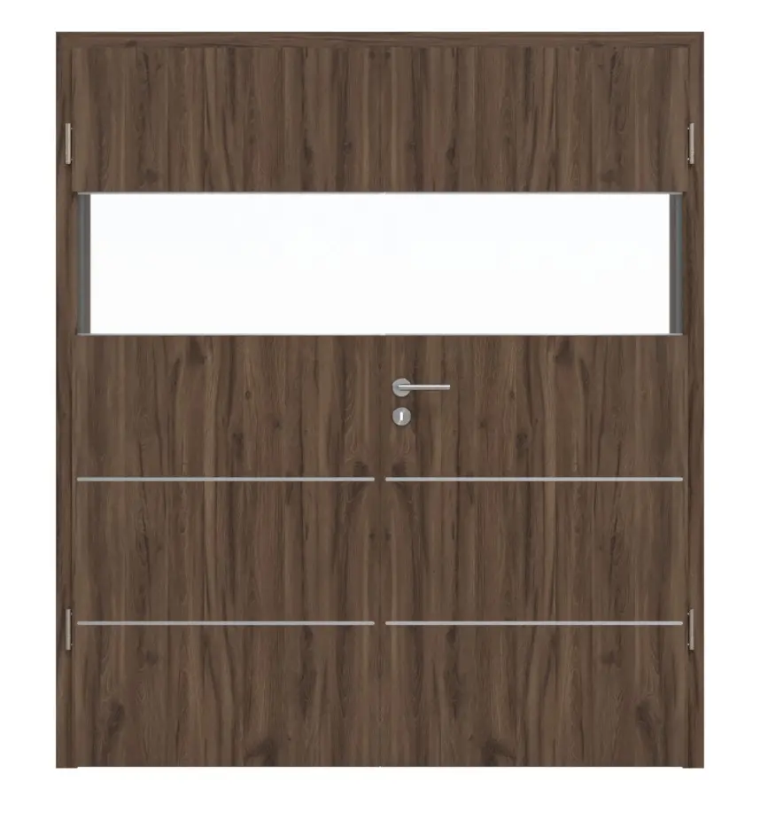 HÖRMANN drzwi dwuskrzydłowe Pure 2 dąb alpejski Duradecor DesignLine z przeszkleniem wzdłuż ze zlicowaną listwą Plain 80-7 z ościeżnicą