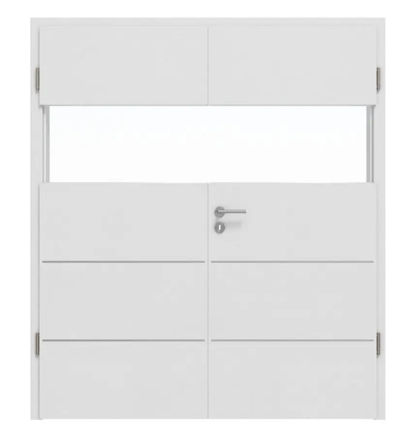 Widok frontowy Smart 2 wzdłuż Plain 80-7 Basic Durat biel baliowa drzwi dwuskrzydłowe z ościeżnicą - Huga