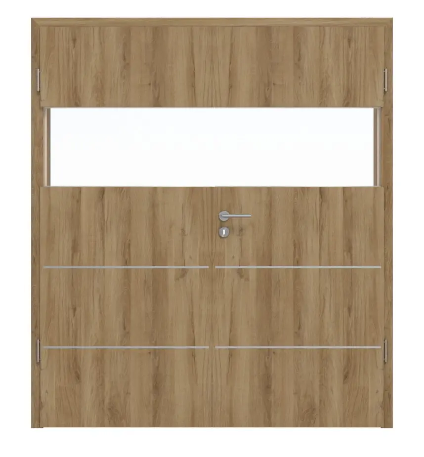 HÖRMANN drzwi dwuskrzydłowe Pure 2 dąb naturalny Duradecor DesignLine z przeszkleniem wzdłuż ze zlicowaną listwą Plain 80-7 z ościeżnicą