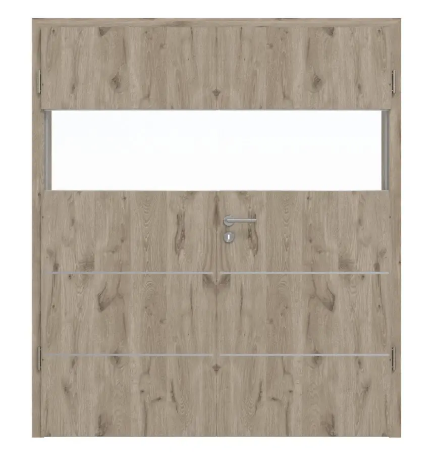 HÖRMANN drzwi dwuskrzydłowe Pure 2 dąb nordycki Duradecor DesignLine z przeszkleniem wzdłuż ze zlicowaną listwą Plain 80-7 z ościeżnicą