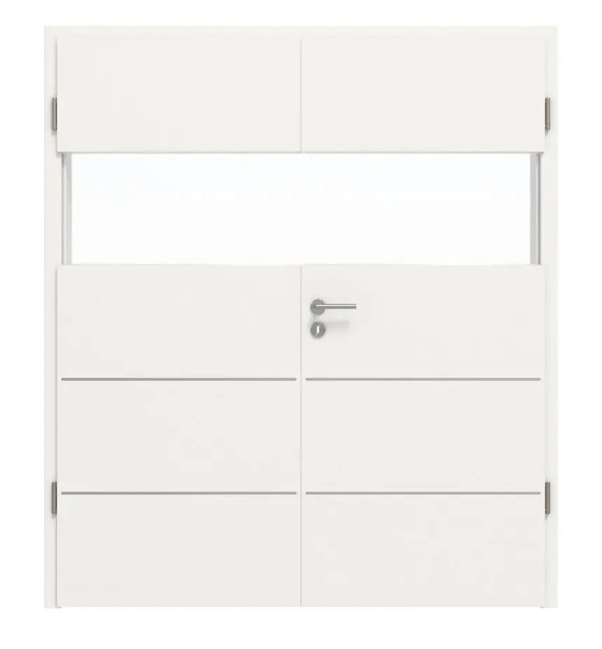 HÖRMANN Drzwi dwuskrzydłowe Pure 2 biały lakier DesignLine z przeszkleniem poprzecznym z licującą listwą Plain 80-7 z ościeżnicą