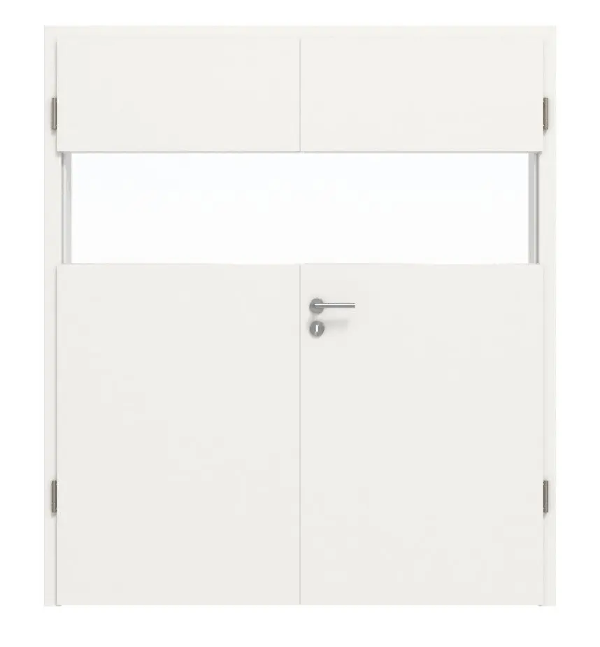 HÖRMANN Drzwi dwuskrzydłowe Pure 2 biały drogowy RAL 9016 Duradecor DesignLine z przeszkleniem poprzecznym z ościeżnicą