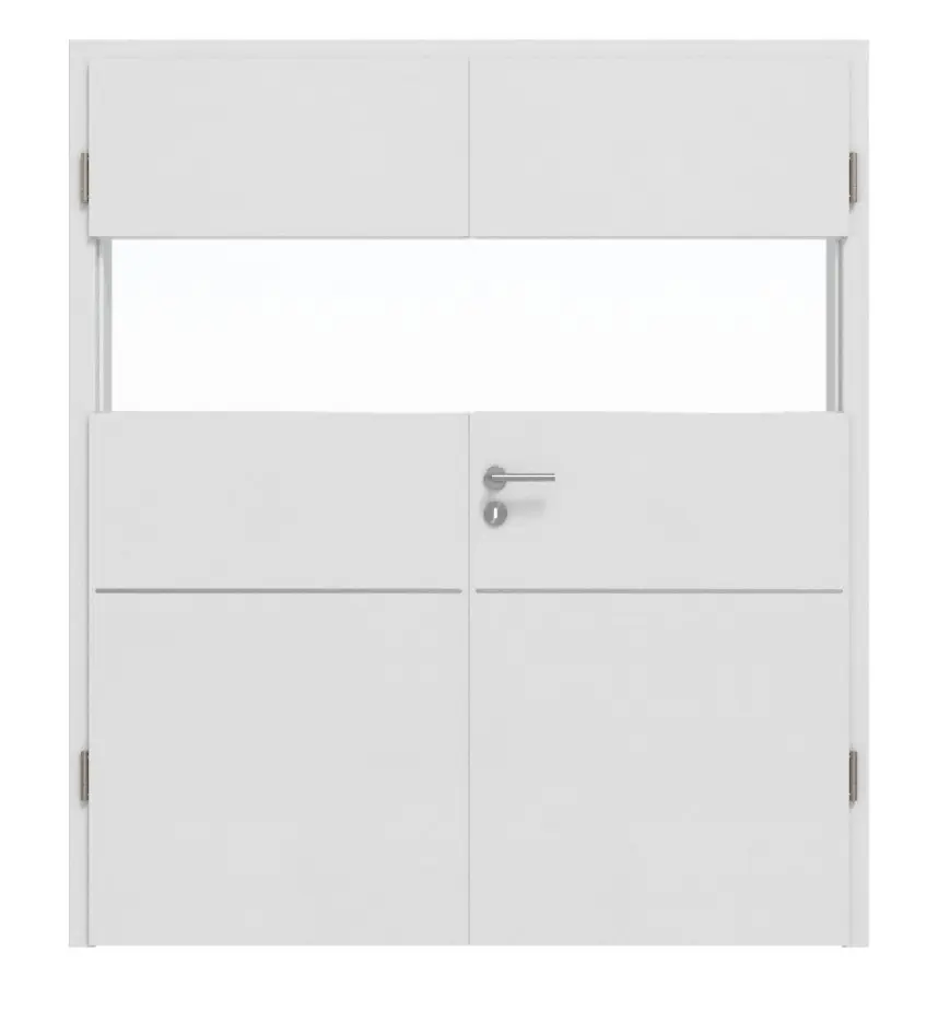 HÖRMANN Drzwi dwuskrzydłowe Pure 2 biel Bali Duradecor DesignLine z przeszkleniem poprzecznym z licującą listwą Plain 79 z ościeżnicą