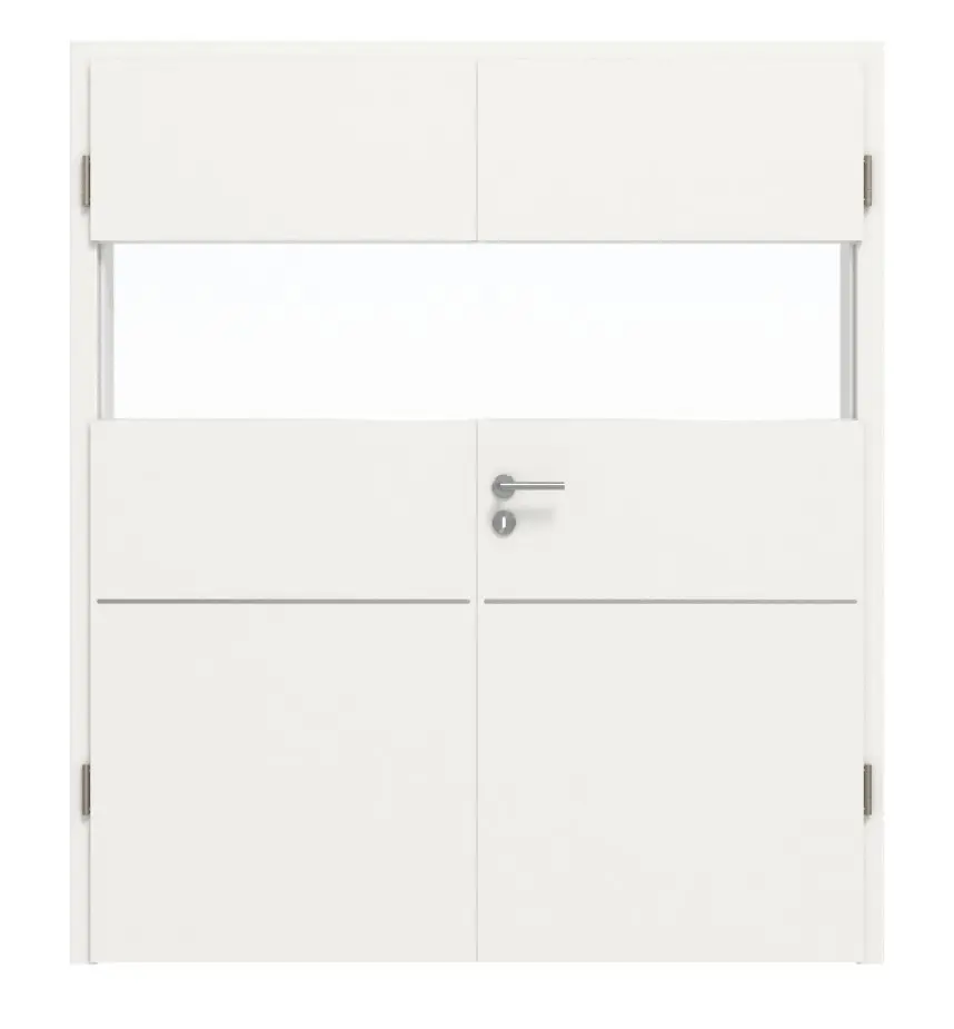 HÖRMANN Drzwi dwuskrzydłowe Pure 2 biały lakier DesignLine z przeszkleniem poprzecznym z listwą Plain 79 z ościeżnicą