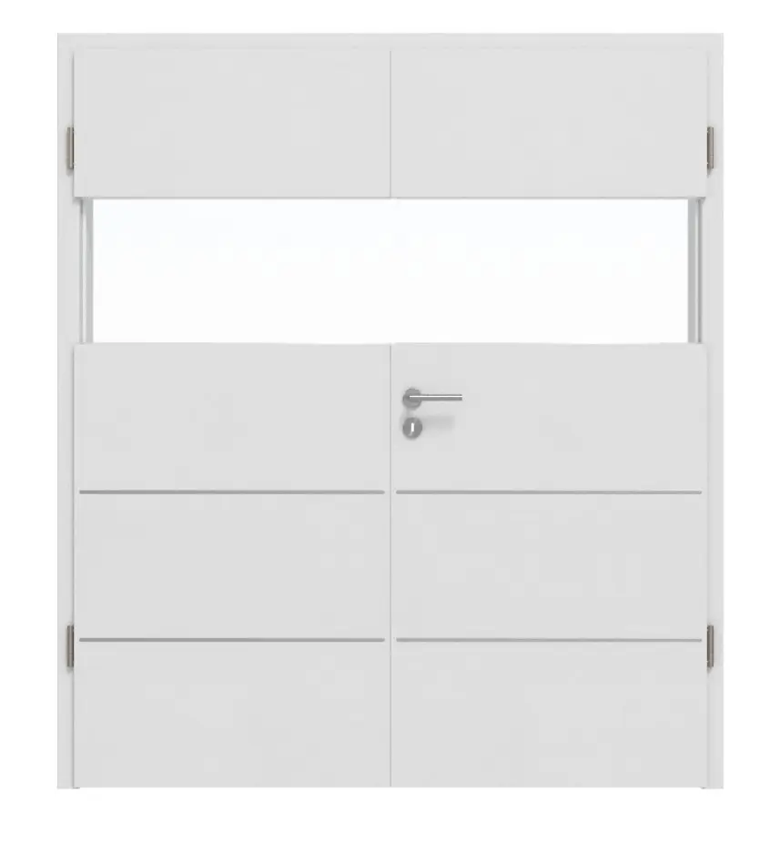 HÖRMANN Drzwi dwuskrzydłowe Pure 2 biel Bali Duradecor DesignLine z przeszkleniem poprzecznym z licującą listwą Plain 80 z ościeżnicą