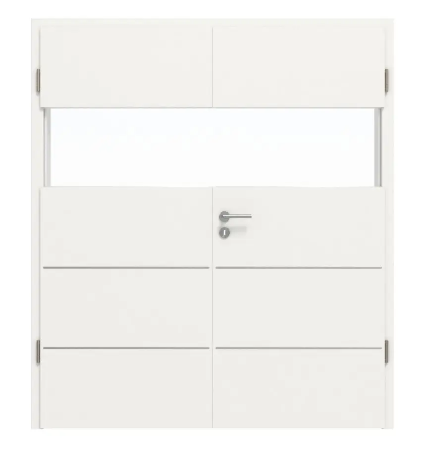 HÖRMANN drzwi dwuskrzydłowe Pure 2 biały lakier DesignLine z przeszkleniem poprzecznym, z lizeną Plain 80 i ościeżnicą