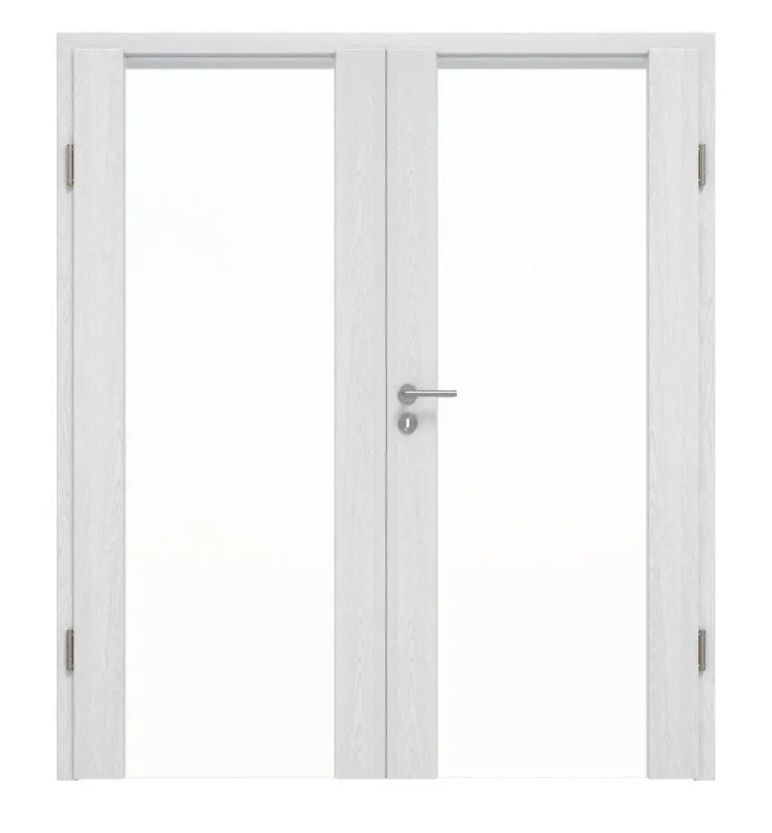 Widok frontowy marki Huga, drzwi dwuskrzydłowe Sueno 1, dąb biały Durat Concept z ościeżnicą.