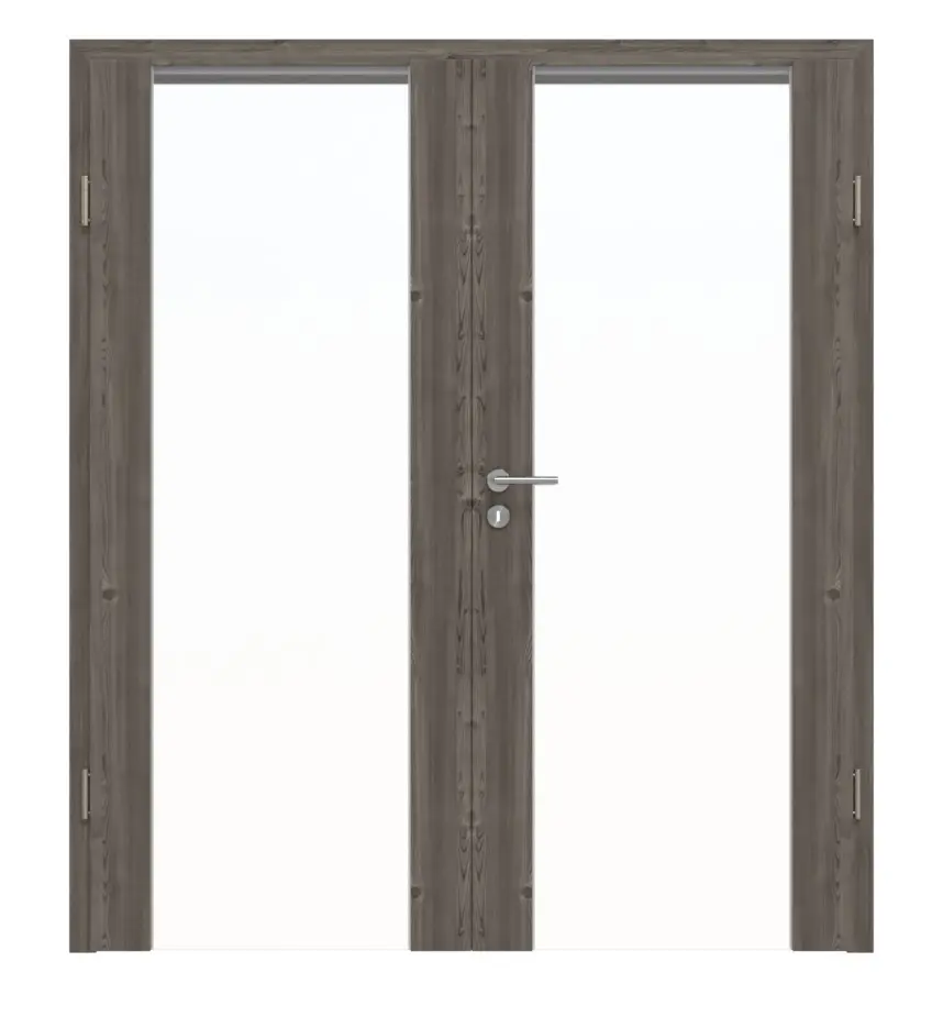 HÖRMANN drzwi dwuskrzydłowe Rail 1 szczotkowane modrzew ciemny Duradecor DesignLine z ościeżnicą