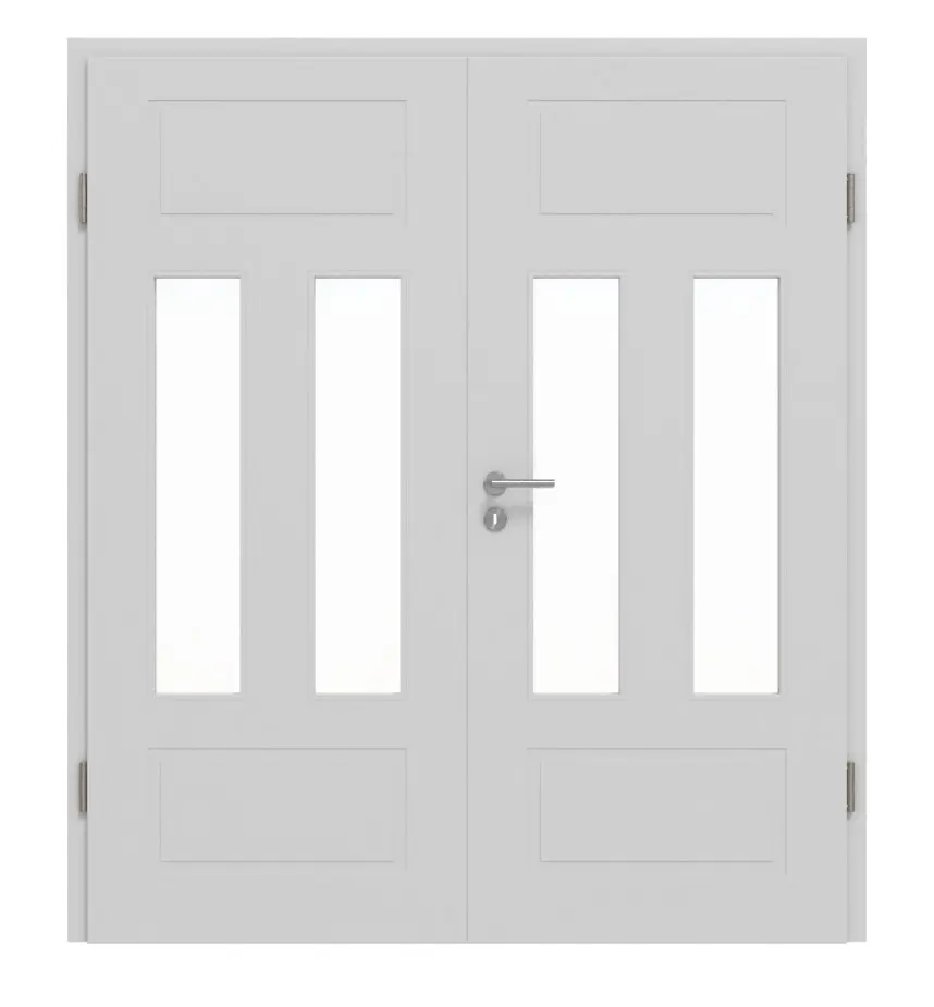 JELD-WEN drzwi dwuskrzydłowe Shape 4FS niklowo-szare – kolor podobny do RAL 7047 ExpertLack z wycięciem na światło LA-2G z ościeżnicą