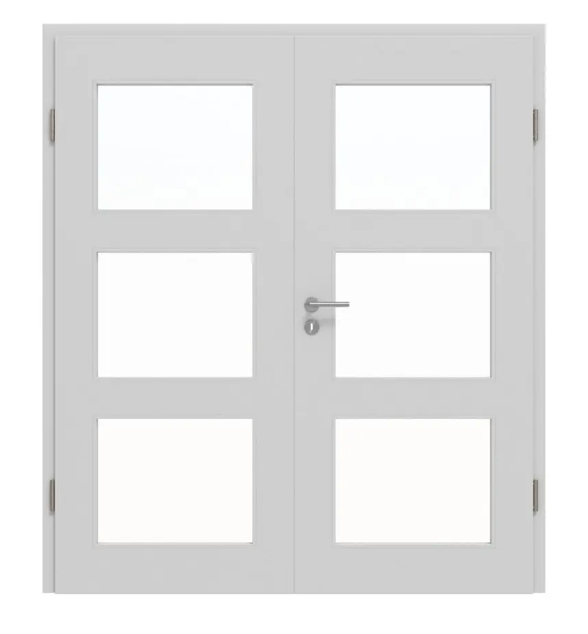 JELD-WEN 2-skrzydłowe Shape 3FG niklowo-szary podobny do RAL 7047 ExpertLack z przeszkleniem LA-3G z ościeżnicą