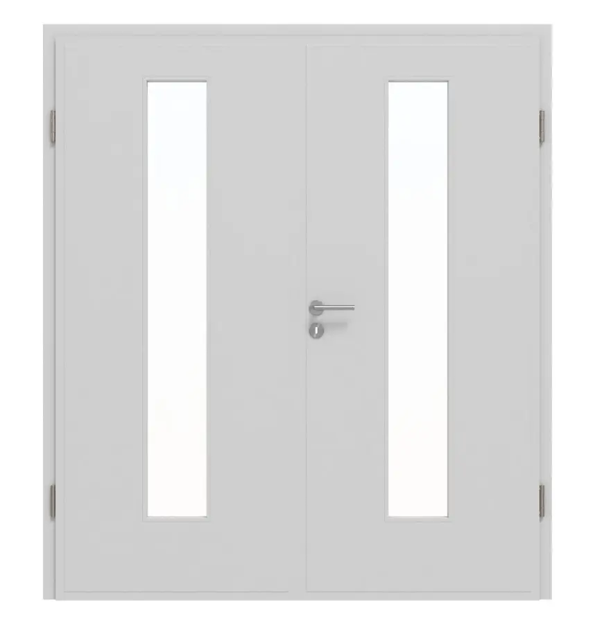 JELD-WEN Drzwi dwuskrzydłowe Shape Zero w kolorze niklowo-szarym podobnym do RAL 7047 ExpertLack z przeszkleniem LÖ-72 z ościeżnicą