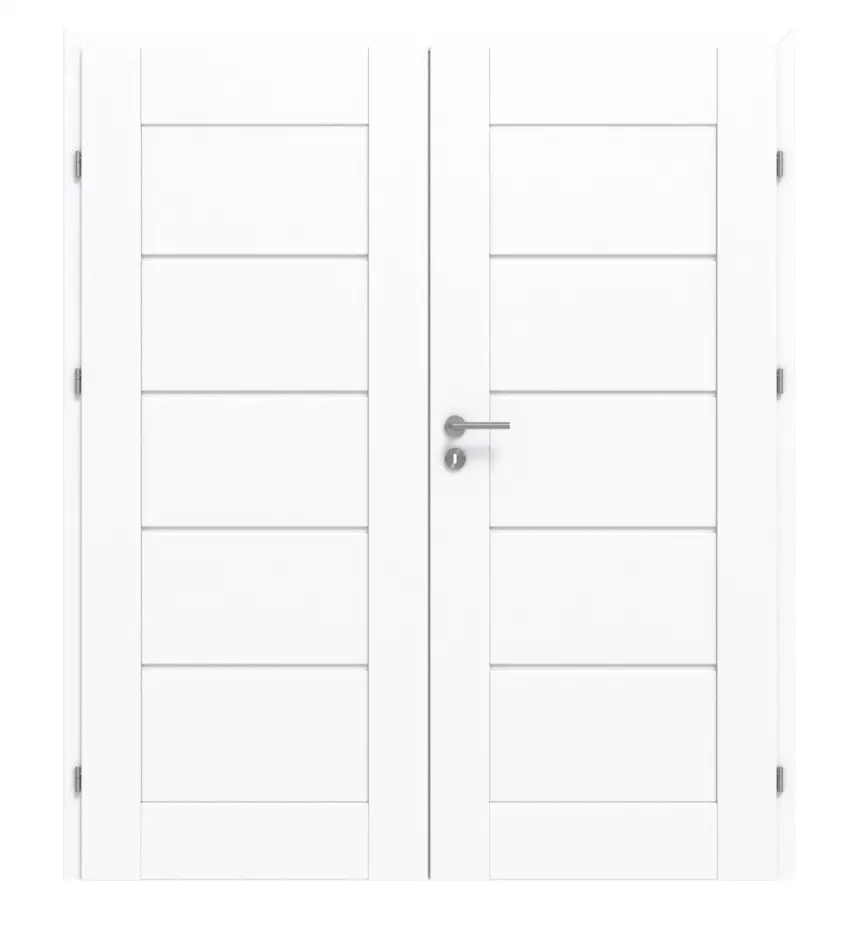 Widok frontowy drzwi dwuskrzydłowych Stone II M1 biel arktyki folia dekoracyjna z ościeżnicą