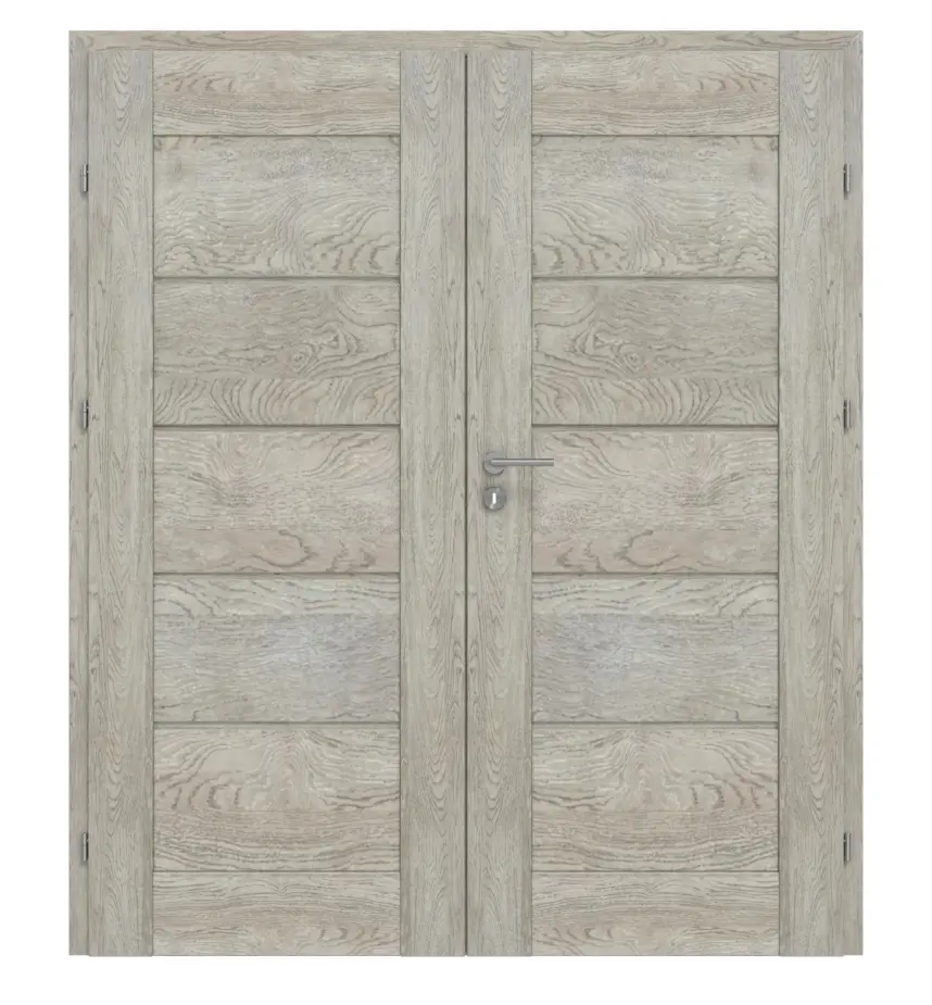 Widok frontowy drzwi dwuskrzydłowych Stone II M1 dąb Gessato folia dekoracyjna z ościeżnicą