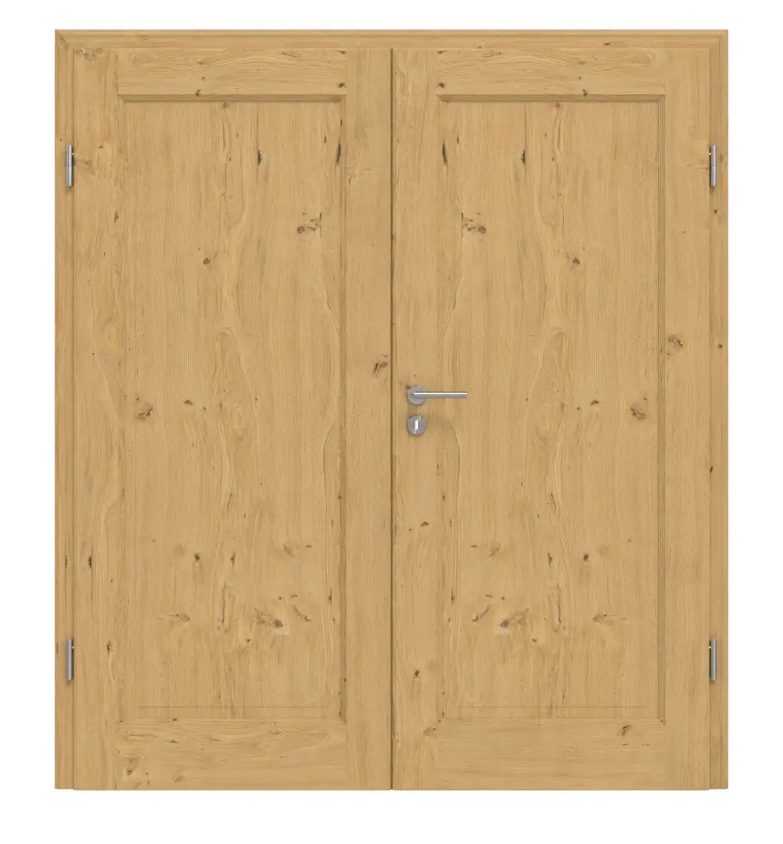 Drzwi dwuskrzydłowe TE-1 dąb sękaty drewno lite z ościeżnicą