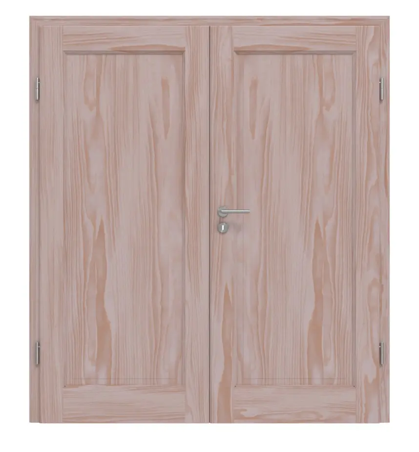 Widok frontowy modelu TE-1 Świerk bezsęczny surowe drewno lite drzwi dwuskrzydłowe - Twojedrzwi24